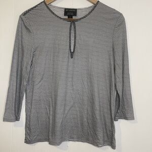 St. JOHN Striped Top Black/White Keyhole Neck Modal Casual Long Sleeve Sz Small